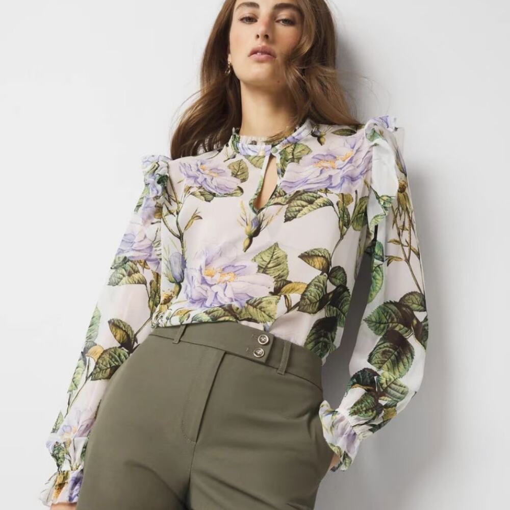 NEW White House Black Market WHBM Romantic Chiffon Floral Blouse - Picture 1 of 9